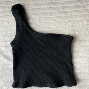 Tillys One Shoulder Ribbed Top Black